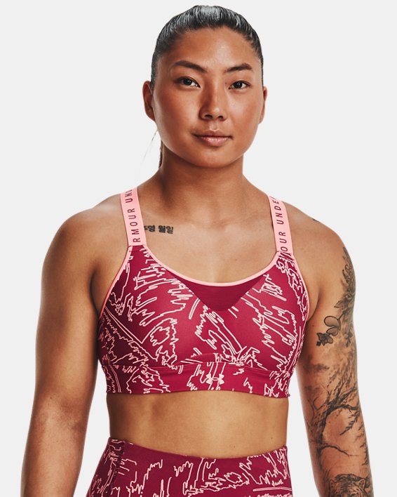 Women's UA Infinity High Printed Sports Bra, Pink, pdpMainDesktop image number 0